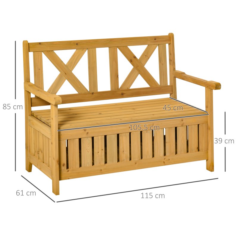 Outsunny Wood Garden Bench 2 Seater Storage Chest Patio Seating Chair with High Back and Armrest, Yellow