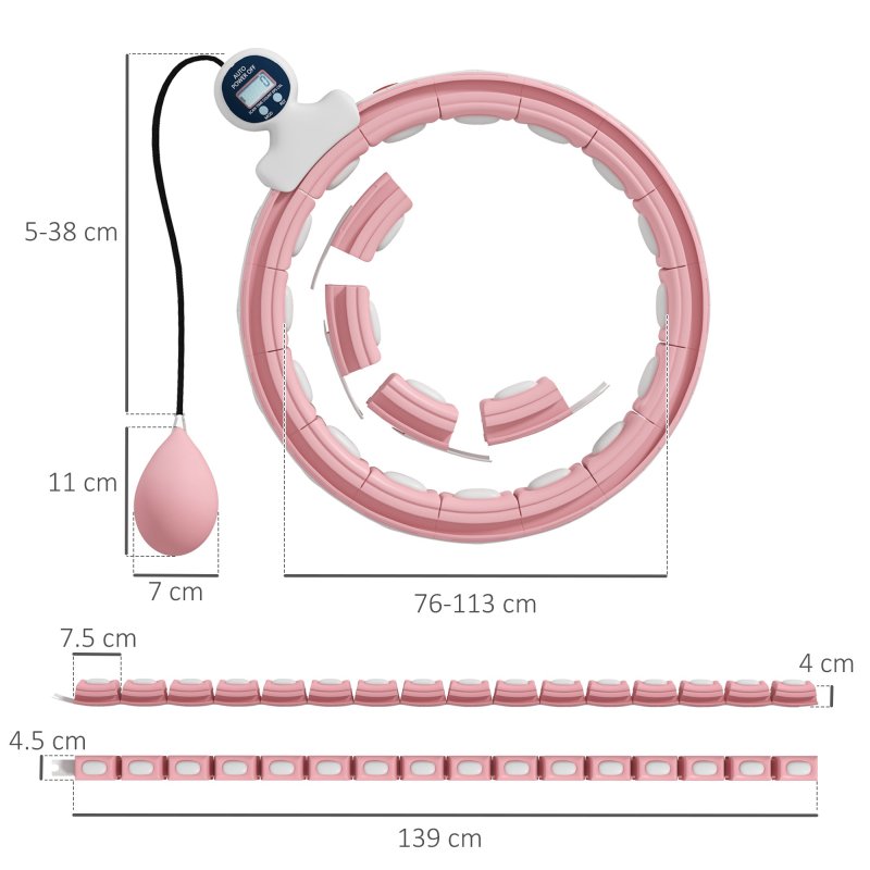 SPORTNOW Smart Weighted Hula Hoop for Adults, Hula Ring with 16 Detachable Knots, 360?? Auto-Rotating Ball and Digital Counter, Massage Hula Circle For Weight Loss, Pink