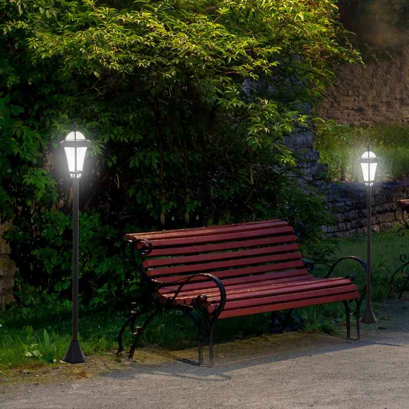 Outsunny 2 PCS 1.3M Garden Solar Lamp Post Lights Solar Powered LED Lantern Patio Pathway Walkway Outdoor Water-Resist Auto Switch 6 Hours Black