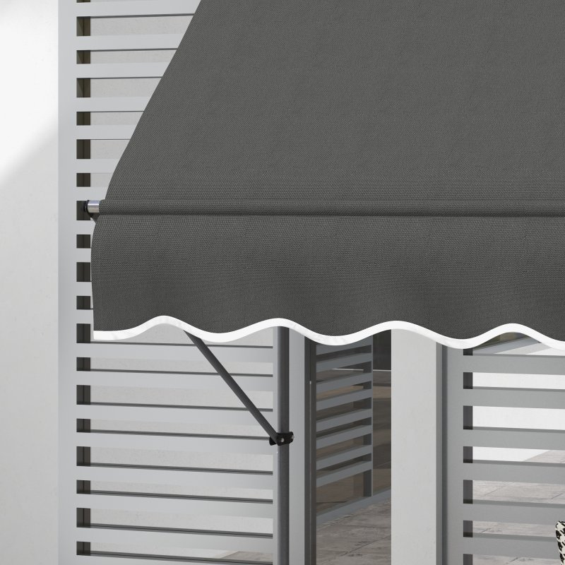 Outsunny 2.5 x 1.2m Free Standing Retractable Awning, Non-Screw Patio Sun Shade Shelter with Support Pole Stand and UV Resistant Fabric, for Window, Door, Porch, Deck, Dark Grey