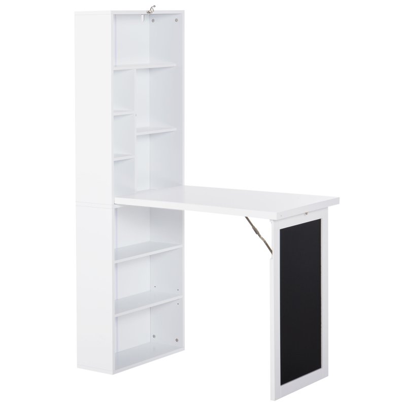 HOMCOM Wall Mounted Computer Desk, Folding Study Table with Board and Bookshelf, Multifunctional Floating Writing Desk for Home Office