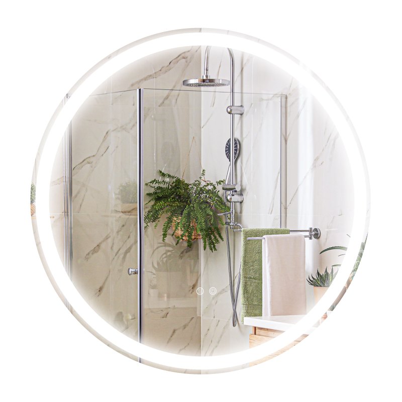 kleankin Round Bathroom Mirror with LED Lights, Wall Mount Dimmable Makeup Mirror with 3 Temperature Colours, Defogging Film and Memory Function, Frameless, Hardwired