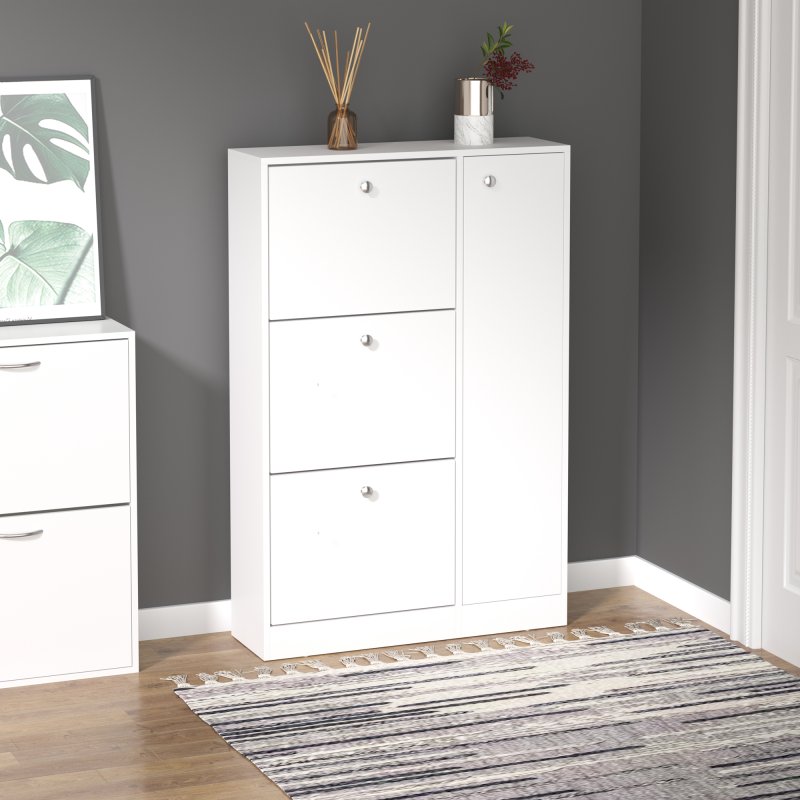 HOMCOM Shoe Cabinet with 3 Flip Drawers, Narrow Shoe Storage Cabinet with 5-tier Cupboard and Adjustable Dividers for Hallway, Entryway, White