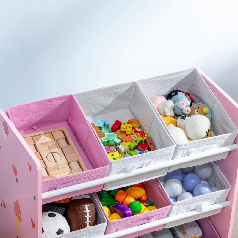 ZONEKIZ Kids Storage Unit Toy Box Organiser Bookshelf w/ Nine Removable Baskets, for Bedroom, Nursery, Playroom - Pink