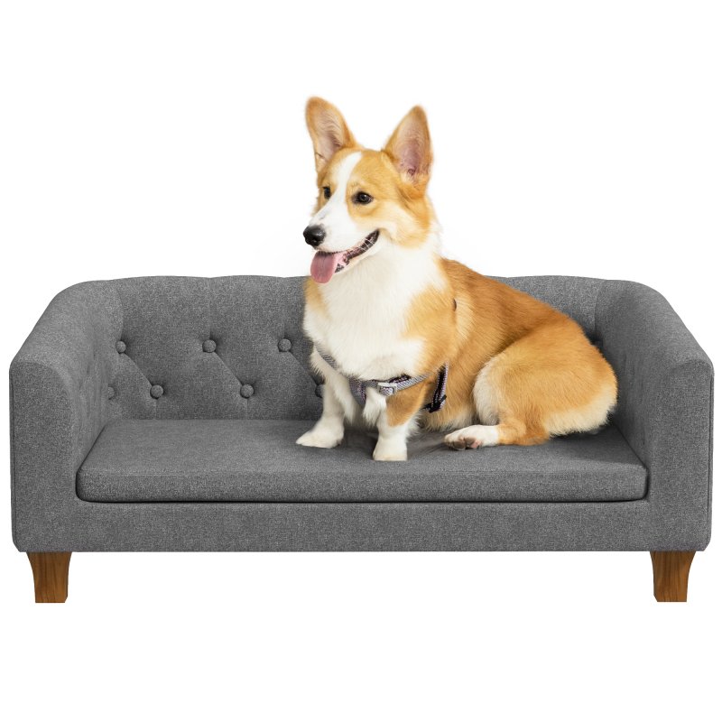 PawHut Dog Sofa Bed, Elevated Dog Couch for Small, Medium Dogs, with Soft Cushion, Removable and Washable Cover, Anti-Slip Pads - Grey