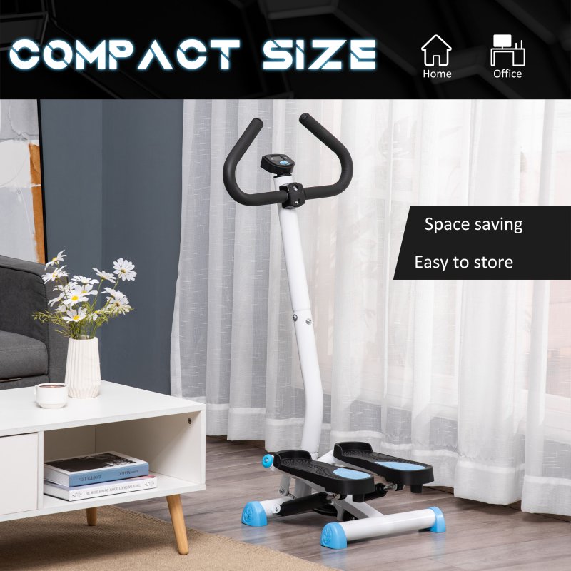 HOMCOM Twister Stepper, Step Machine, Aerobic Exercise Workout Machine w/ Adjustable Resistance, LCD Screen and Handlebars - Blue