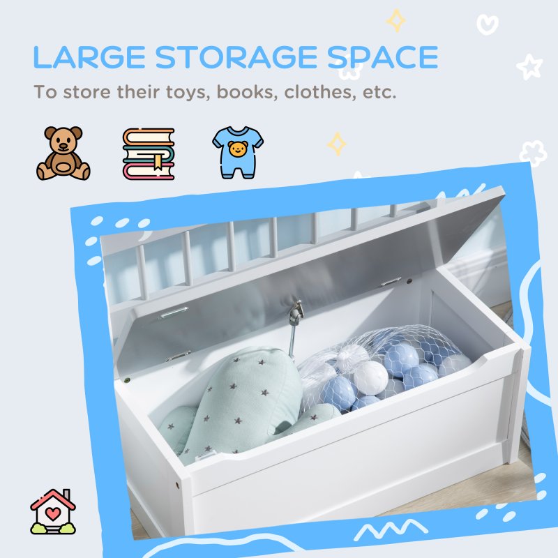 ZONEKIZ 2 In 1 Wooden Toy Box, Kids Storage Bench, Toy Chest with Safety Rod - Grey