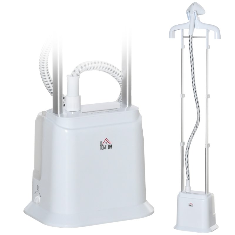 HOMCOM Upright Garment Clothes Steamer Suitable for all Fabrics with 6 Steam Setting, 45s Fast Heat-up, 1.7L Water Tank and 45min Steamer, Wrinkle and Odour Remover, White
