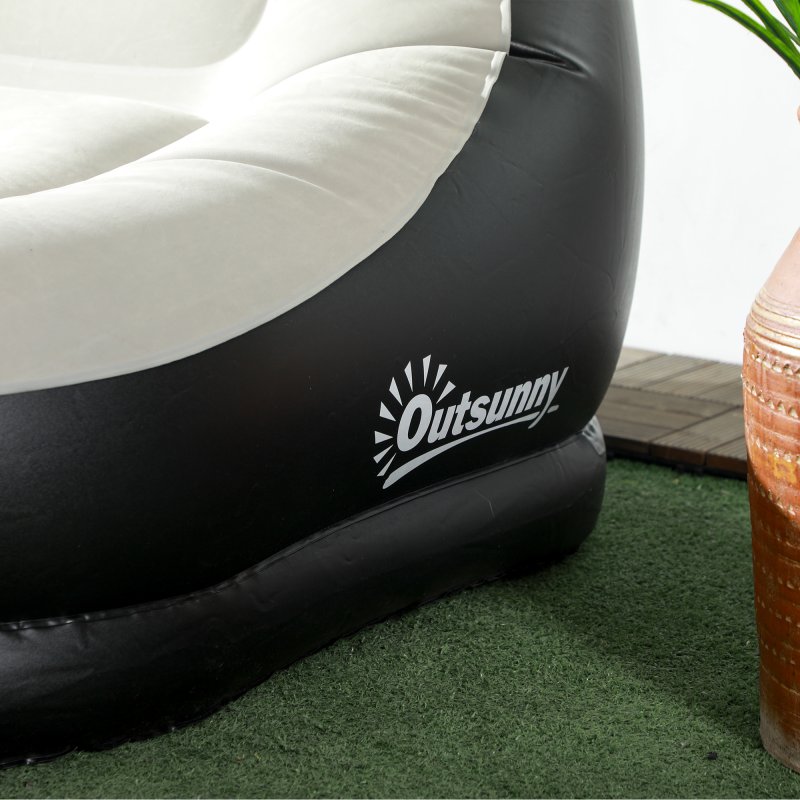 Outsunny Inflatable Chair and Footstool, Inflatable Sofa Lounger with Soft Plush Fabric and Cup Holder, for Camping, Gaming, Reading and Movie Watching, Grey
