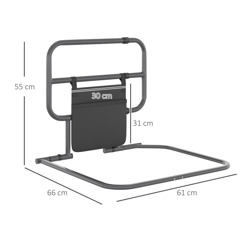 HOMCOM Large Safety Bed Rail for Elderly Adults, Heavy Duty Folding Bed Assist Rail with Storage Pocket for Disabled, Pregnant, Black