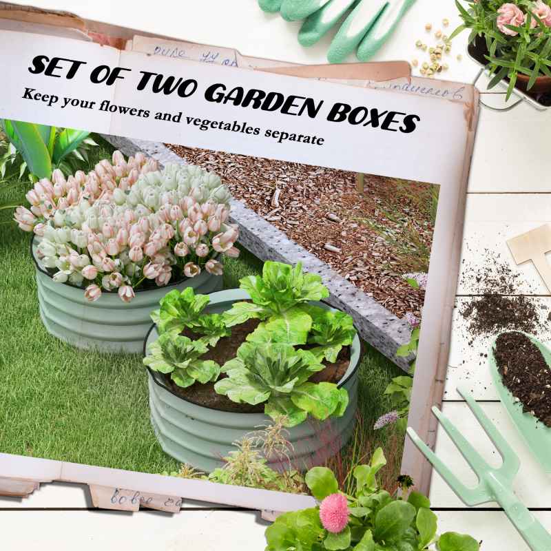 Outsunny Steel Raised Beds for Garden Set of 2, Outdoor Elevated Planter Box with Safety Edging, Easy-to-assemble Stock Tank for Growing Flowers, Herbs and Vegetables, Green