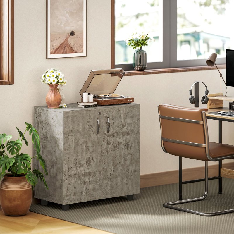Vinsetto Filing Cabinet with Locking Doors & Shelves, 2-Tier Lockable Storage Cabinet with 2 Keys for Home Office, 80W x 40D x 80H cm, Grey