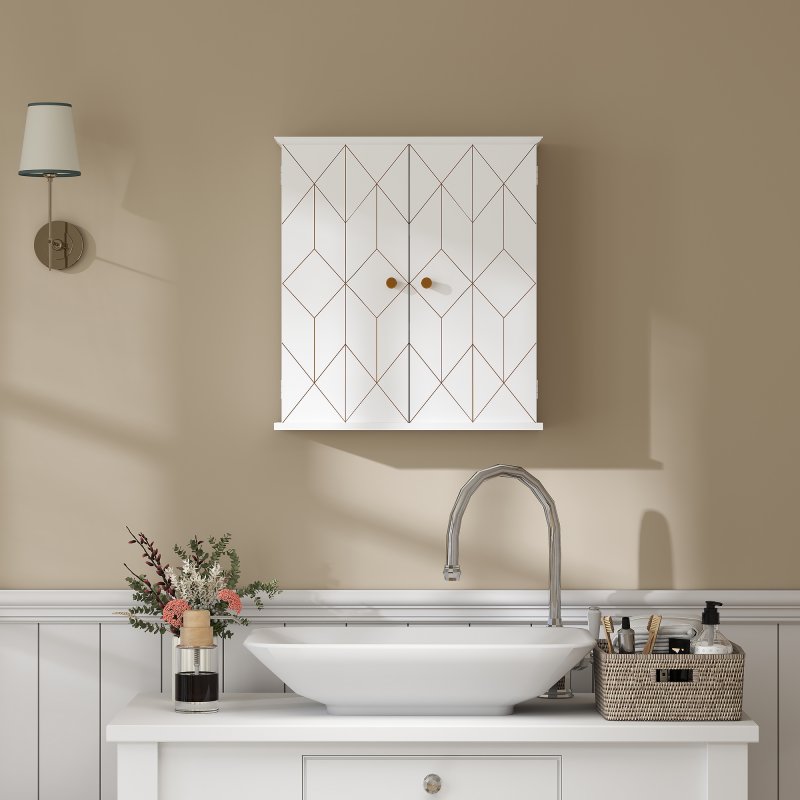 HOMCOM Bathroom Cabinet Wall Mounted, Bathroom Wall Cabinet Medicine Cabinet with 2 Doors, Adjustable Shelf, White