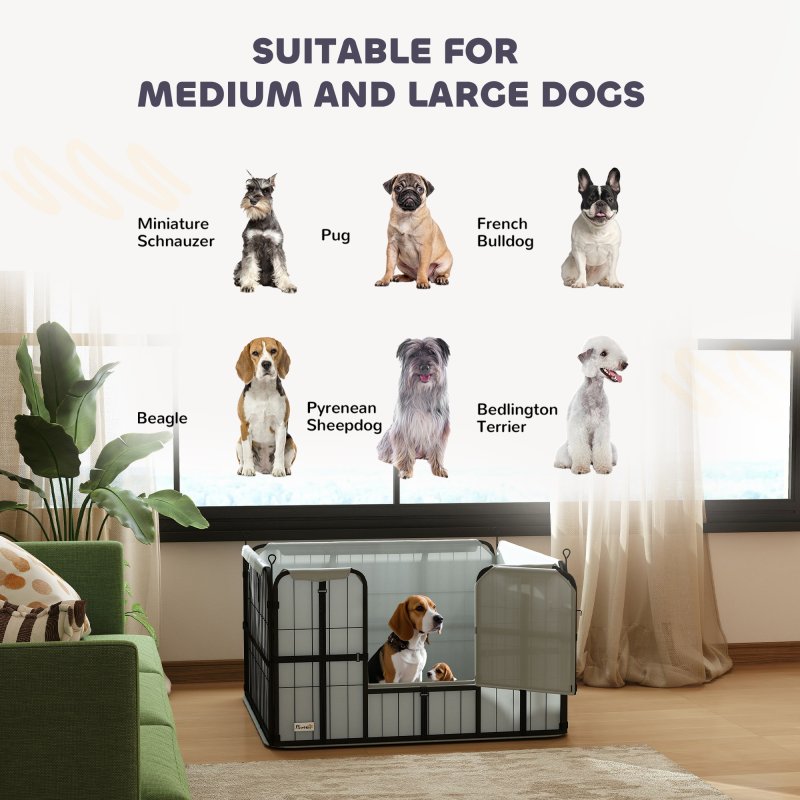 PawHut Whelping Box for Dogs and Puppies, 4 Panel Whelping Pen with Washable Whelping Pad, Wind-Resistant Cloth, Lockable Door, Dog Playpen for Indoor, Outdoor, for Small and Medium Breeds