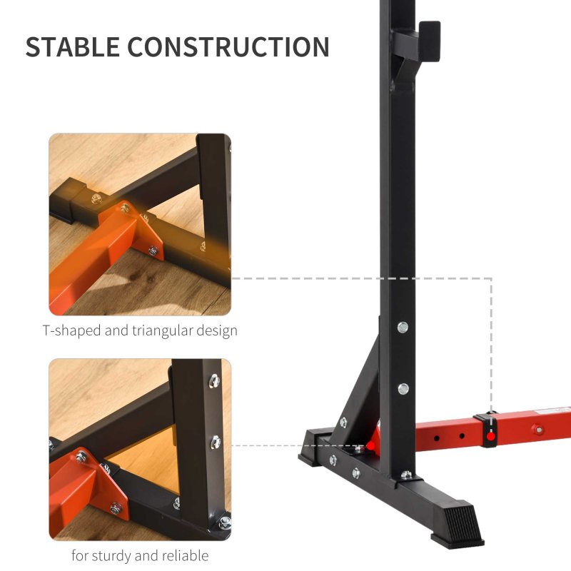HOMCOM Barbell Rack, Width and Height Adjustable Dip Stand, Bench Press Rack for Home Gym Weight Lifting Fitness Workout, Max Load 150kg