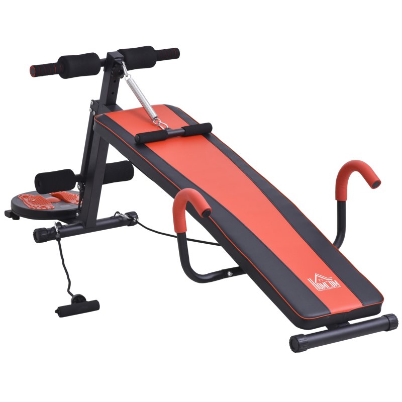 HOMCOM Multifunctional Sit Up Bench Exercise with Resistant Rope and Twist Waist Disc for Home, Office and Gym