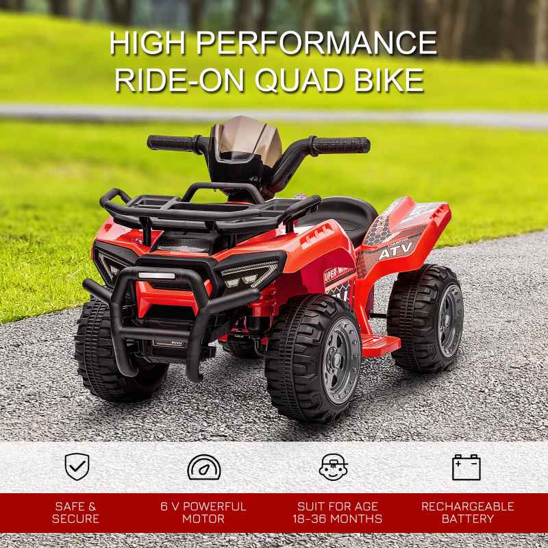 HOMCOM 6V Kids Electric Ride on Car Toddlers Quad Bike All Terrain Vehicle Toy With Music for 18-36 months Red