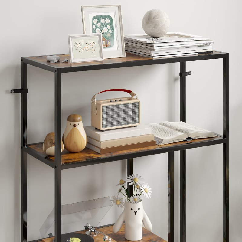 HOMCOM 4-Tier Bookshelf, Industrial Bookcase with Metal Frame, Storage Shelving Unit, Freestanding Shelves for Home Office, Study, Living Room, Bedroom, Rustic Brown