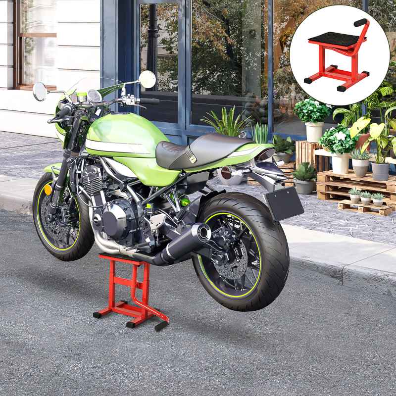 DURHAND 150KG Steel Motorcycle Lift Rubber Platform, Crank Lift Manual Repair Clean Hoist Table Assist Off-Road Dirt Bike Stand, 27.5/39.5H cm, Red