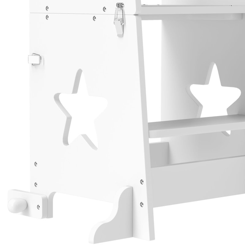 AIYAPLAY Toddler Step Stool, Toddler Tower, 2 in 1 Toddler Step with Safety Rail, for Kitchen, Bathroom, Counter, White