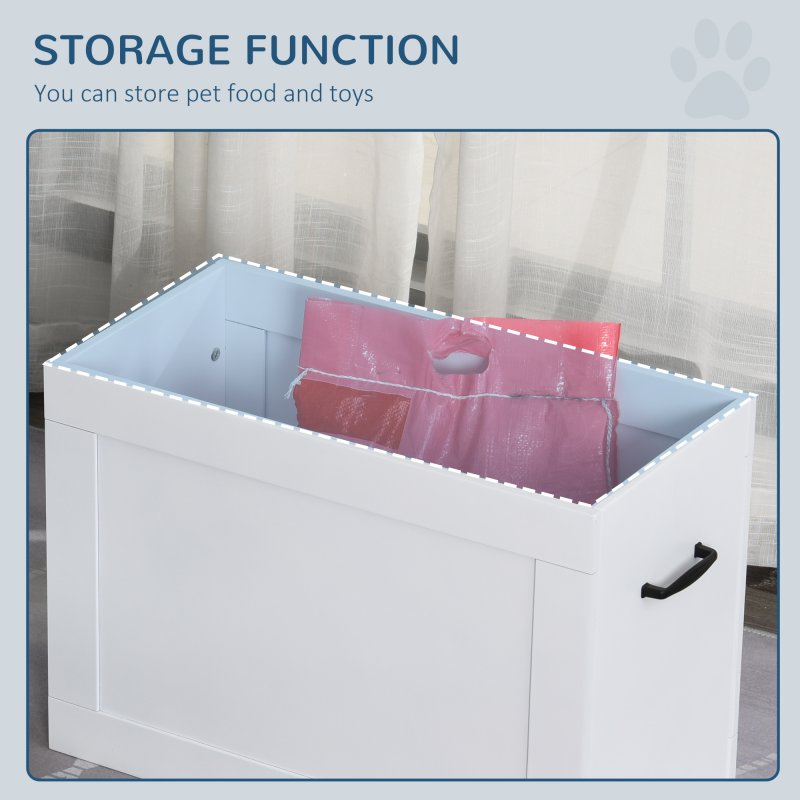 PawHut Raised Dog Bowls, Pet Feeding Storage Station with Two Stainless Steel Bowls, Base, for Large Dogs, White