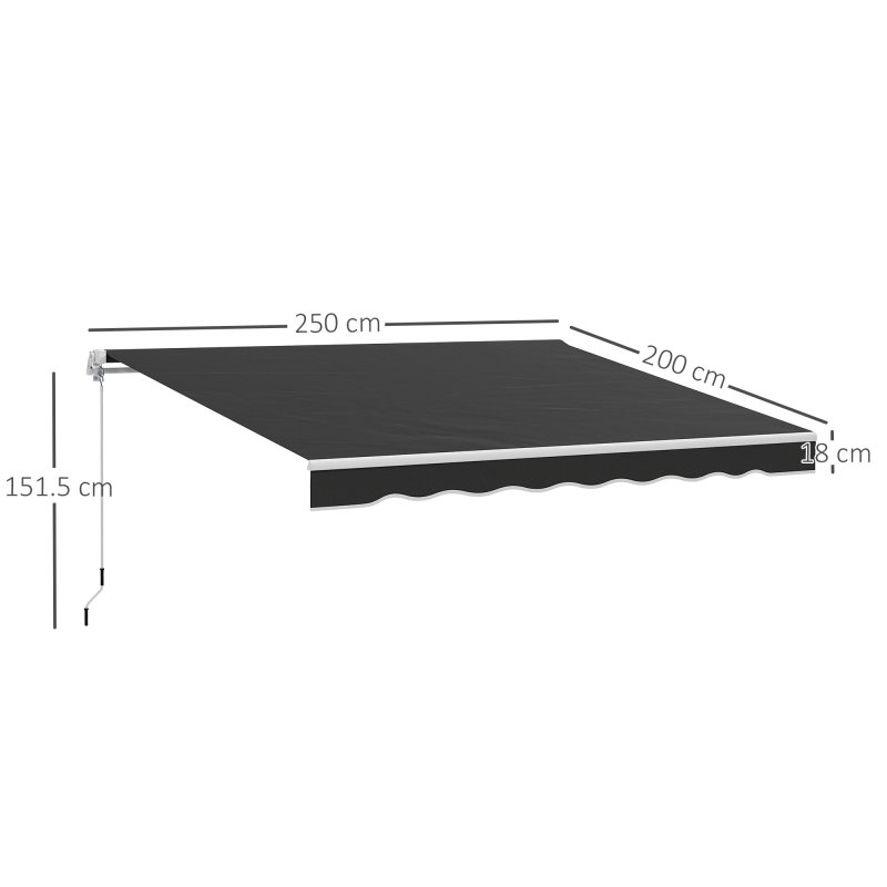 Outsunny 2.5m x 2m Retractable Awning, DIY Garden Awning Canopy, Anti-UV Sun Shade Shelter with Aluminium Frame and Crank Handle, Black