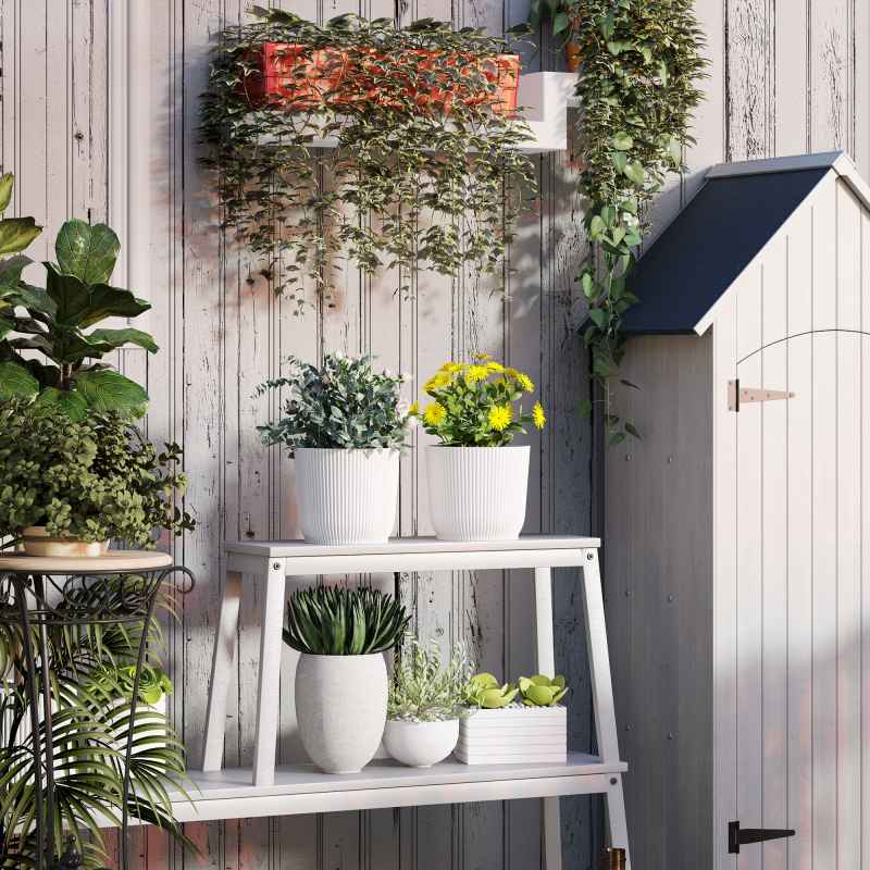 Outsunny Set of 2 Plastic Round Plant Pots Outdoor 22cm, Garden Planters, Flower Pots for Garden Decoration, Patios, Indoor, Outdoor, Home, White