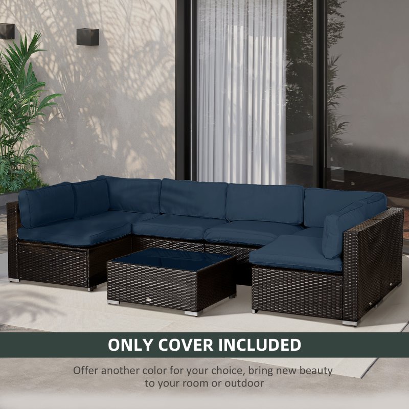 Outsunny Replacement Cushion Covers for Garden Sofa Set, Garden Rattan Sofa Cushion Polyester Cover Replacement Outdoor - No Cushion Included, Blue