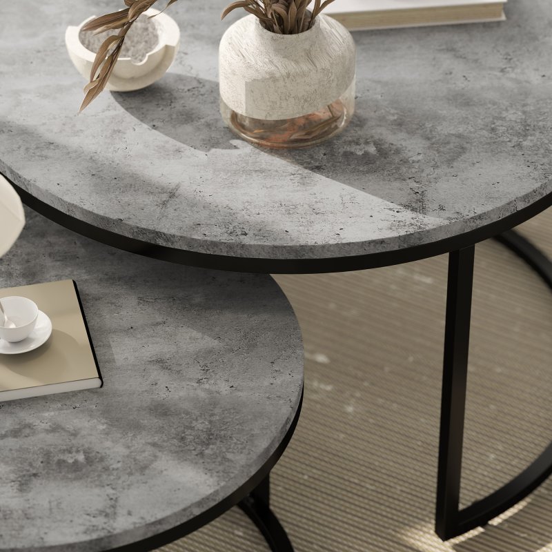 HOMCOM Round Nesting Coffee Table Set of 2, Large Stacking End Side Table with Steel Frame for Living Room, Bedroom, Home Office, 78.5 x 78.5 x 46.5 cm, Cement Grey