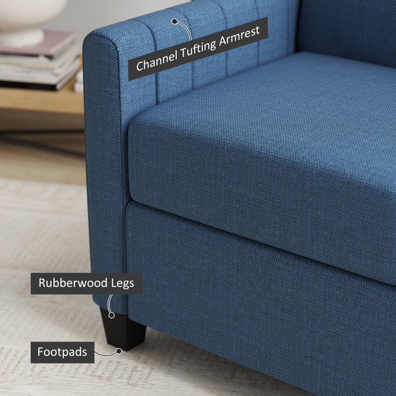 HOMCOM 2 Seater Sofa, Channel Tufted Modern Fabric Couch, Comfy Upholstered Small Sofa Loveseat with Spring Cushion, Back Pillow, for Living Room, Bedroom, Office