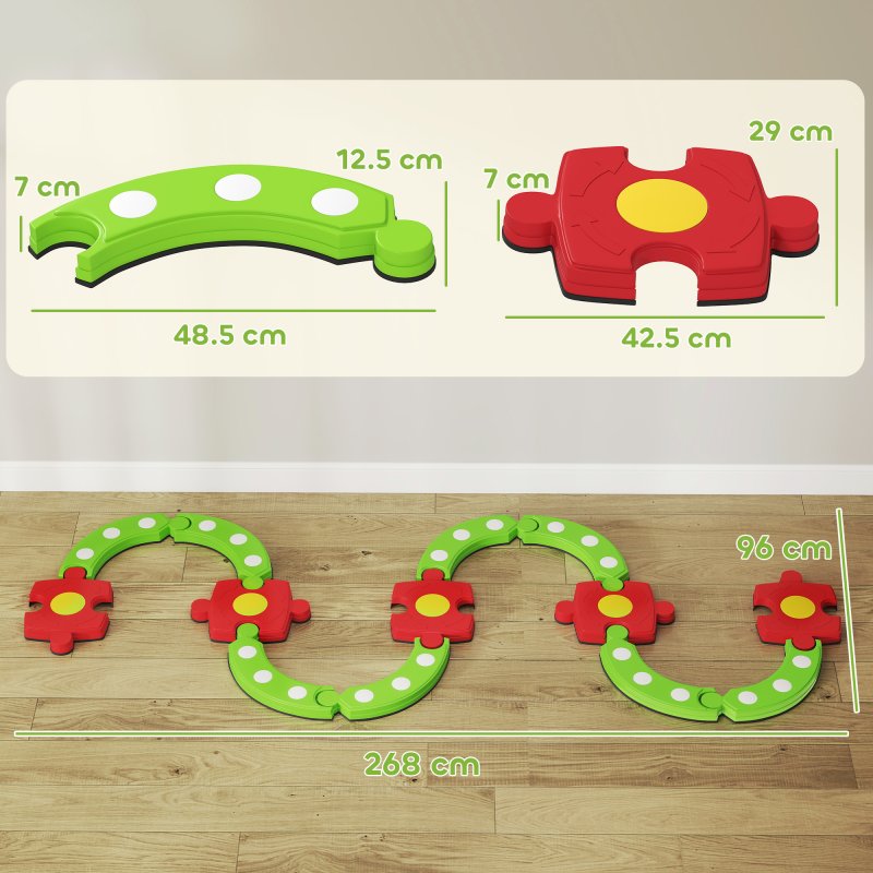 AIYAPLAY 13 PCS Kids Balance Beam, Stepping Stones Set with Non-slip Textured Surface & Bottom, Outdoor Indoor Sensory Toys, Obstacle Course for Toddlers Ages 3-8, Green