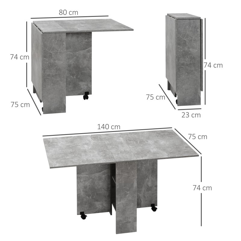 HOMCOM Folding Dining Table, Drop Leaf Table with 2-Tier Shelves, Rolling Casters, for Small Spaces, Kitchen