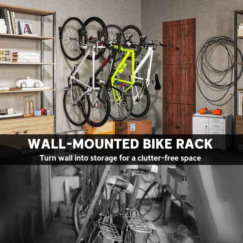 SPORTNOW 4 Pack Bike Rack, Wall Mounted Bicycle Hanger Hook, Foldable Garage Bike Wall Rack, Bicycle Storage Holder for Indoor Outdoor Use