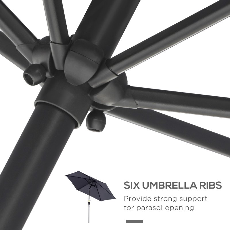 Outsunny 2.6M Garden Parasol Umbrella with Tilt and Crank, Outdoor Sun Parasol Sunshade Shelter with Aluminium Frame, Grey