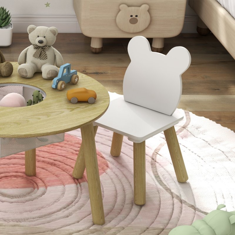 AIYAPLAY 3 Pieces Toddler Table and Chair Set with Centre Mesh Bag, Kids Activity Table Set with Bear Shaped Backrest, for Arts, Crafts Reading Dining, Aged 3-6 Years