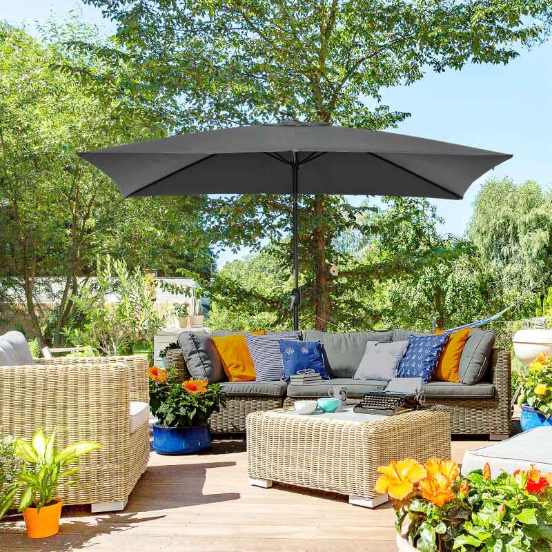 Outsunny 3x2m Patio Parasol Garden Umbrellas Canopy with Aluminium Tilt Crank Rectangular Sun Shade Steel, Black