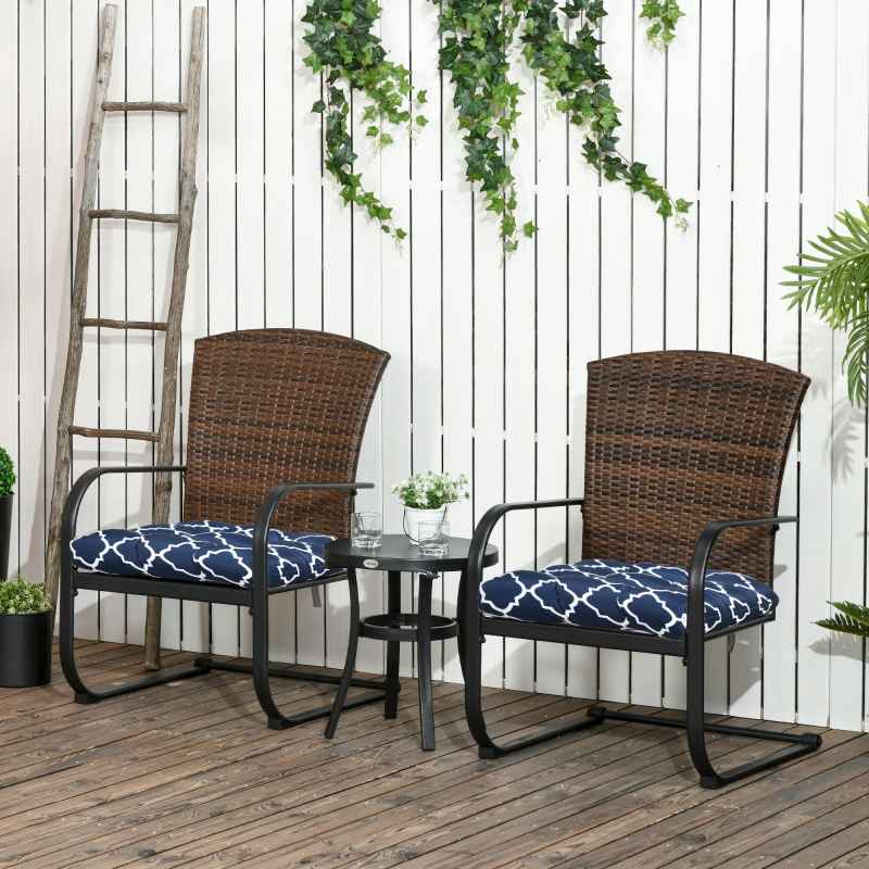 Outsunny Chair Cushions Seat Pads, Set of 2, Indoor Outdoor Seat Cushions with Ties and Tufted Design for Garden Dining Chairs, Blue