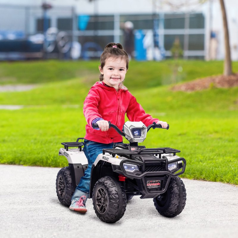 HOMCOM 12V Electric Quad Bike for Kids, Ride-On Car w/ Forward, Reverse Functions, Music, LED Headlights, for Ages 3-5 Years - White