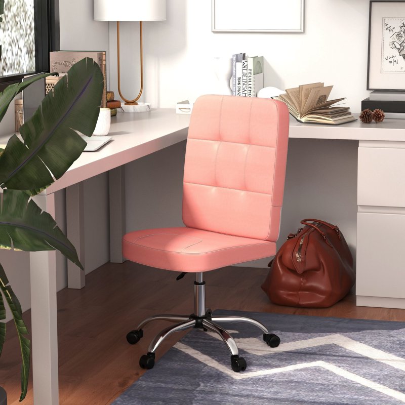 Vinsetto Armless Office Chair, Faux Leather Desk Chair with Adjustable Height, Button Tufted, Pink