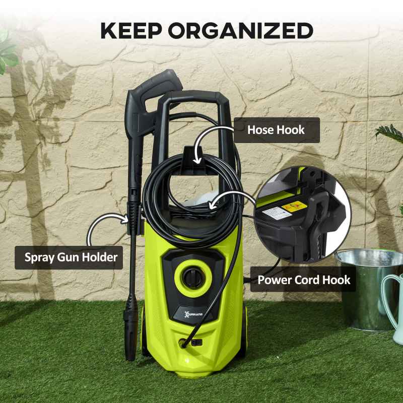DURHAND 1800W High Pressure Washer, 150 Bar Pressure, 510 L/h Flow, High-Performance Portable Power Washer Jet Wash Cleaner with 6M Hose and Hose Reel for Garden, Car, Furniture, Green