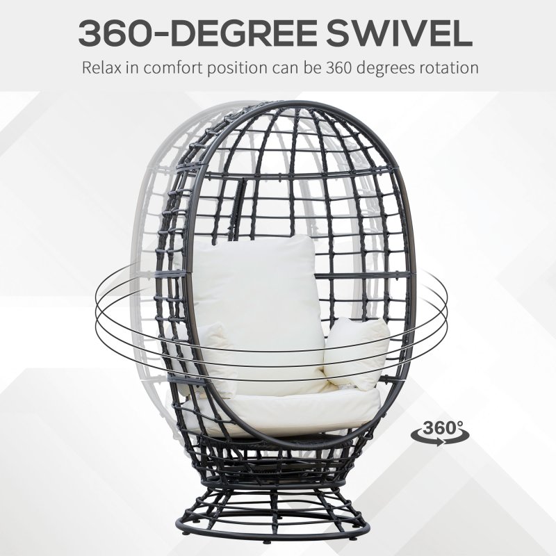 Outsunny 360 Swivel Egg Chair, Garden Rattan Swivel Chair with Thickened Cushion and Pillow, 150 KG Capacity for Indoor Outdoor, Balcony, Patio, Black