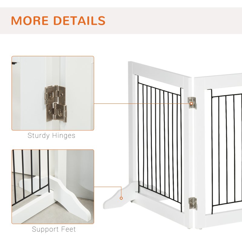PawHut Freestanding Dog Cate, Foldable Wooden Pet Gate with  - 61cm Tall, for Stairways, Doorways, Hallways, Small Dogs - White