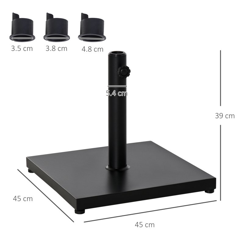 Outsunny ??35/38/48MM 18KG Steel Square Parasol Stand Base w/ Adjustable Knob Umbrella Stand Garden Patio Outdoor Home, Black
