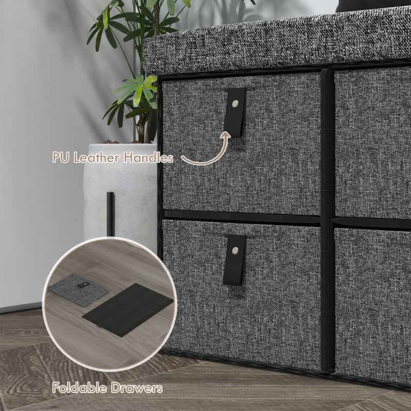 HOMCOM Shoe Bench with Seat, Shoe Storage Bench with Cushion and 6 Fabric Drawers for Entryway, Hallway, Living Room, Bedroom