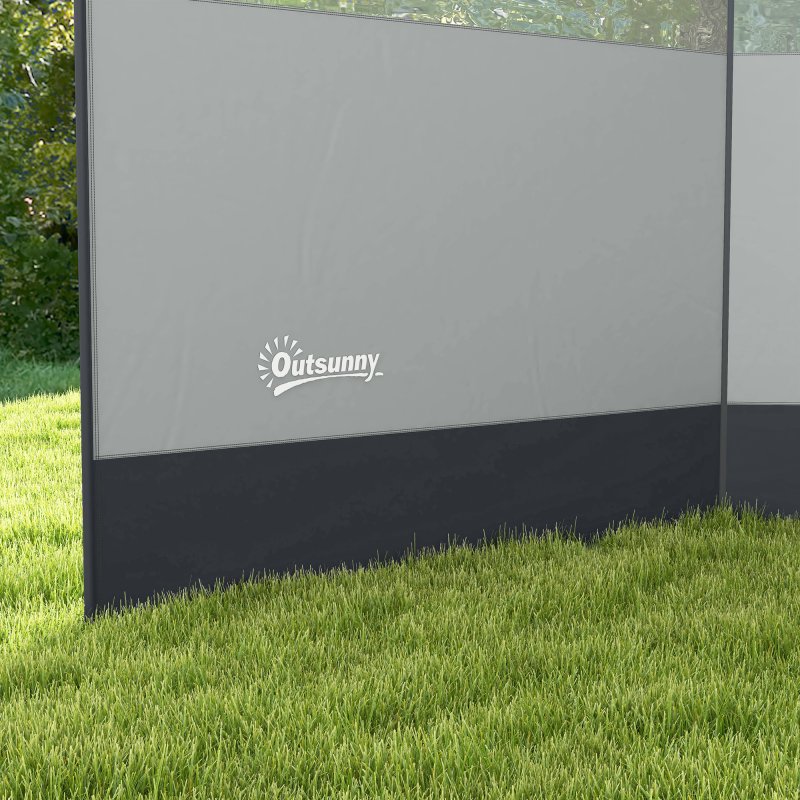 Outsunny Camping Windbreak, 4 Pole Windbreaker Blocker with Clear Windows, Carry Bag and Steel Poles, for Beach Caravan Campervan, 440 x 140cm, Grey
