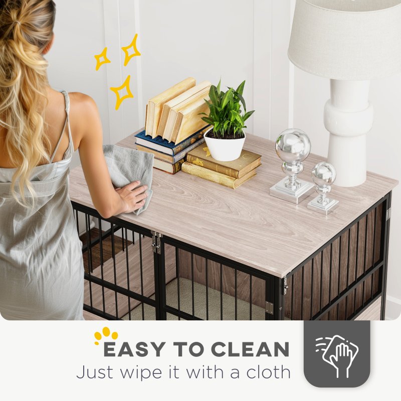 PawHut Dog Crate Furniture, Dog Cage End Table Indoor with 3 Doors, Furniture Style Dog Crate with Soft Washable Cushion, for Medium Dogs, 80L x 60W x 68Hcm