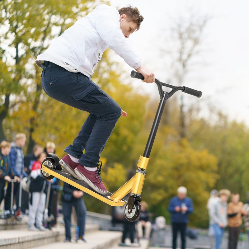 HOMCOM Stunt Scooter, 360 Entry Level Tricks Scooter w/ Lightweight Aluminium Deck and ABEC 7 Bearing, For Age 14+ Beginners, Gold Tone