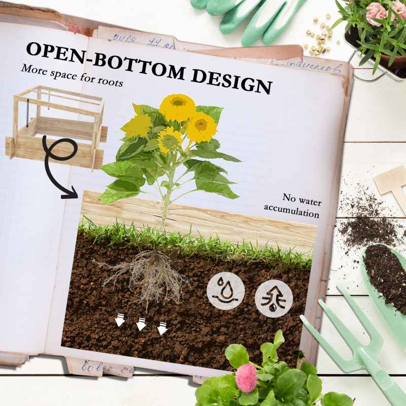 Outsunny Outdoor Raised Garden Bed with Cold Frame Greenhouse and Openable Top, Wooden Elevated Planter Box for Vegetables, Flowers and Herbs, 98x98x63.5cm