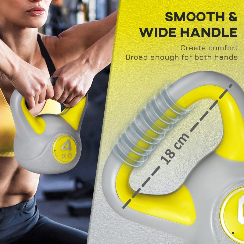 SPORTNOW Kettlebell, 4kg Kettle Bells with Handle for Home Gym Weight Lifting and Strength Training, Yellow and Grey