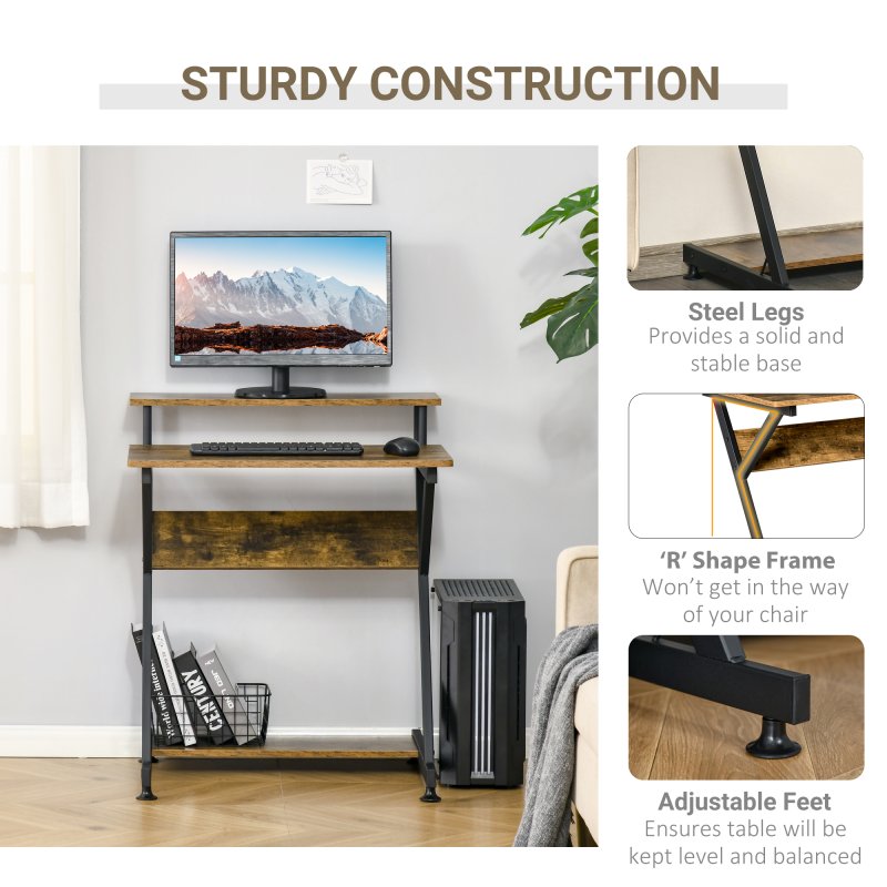 HOMCOM Industrial Computer Desk with Monitor Stand, 70 x 60cm Compact Desk for Small Spaces, Home Office Desk